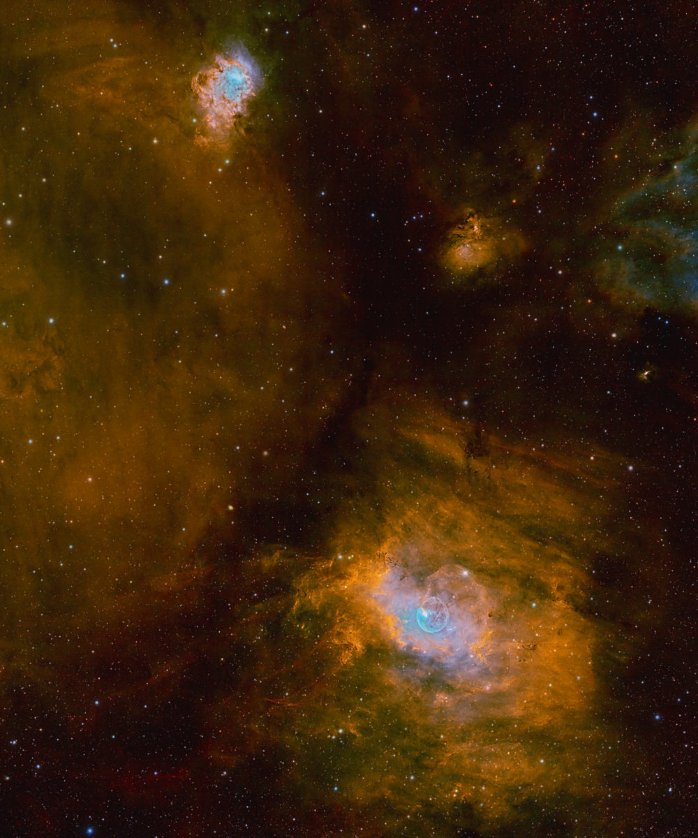 NGC7538, NGC7635 (Nébuleuse de la Bulle) et une partie de la nébuleuse de la pince de Homard